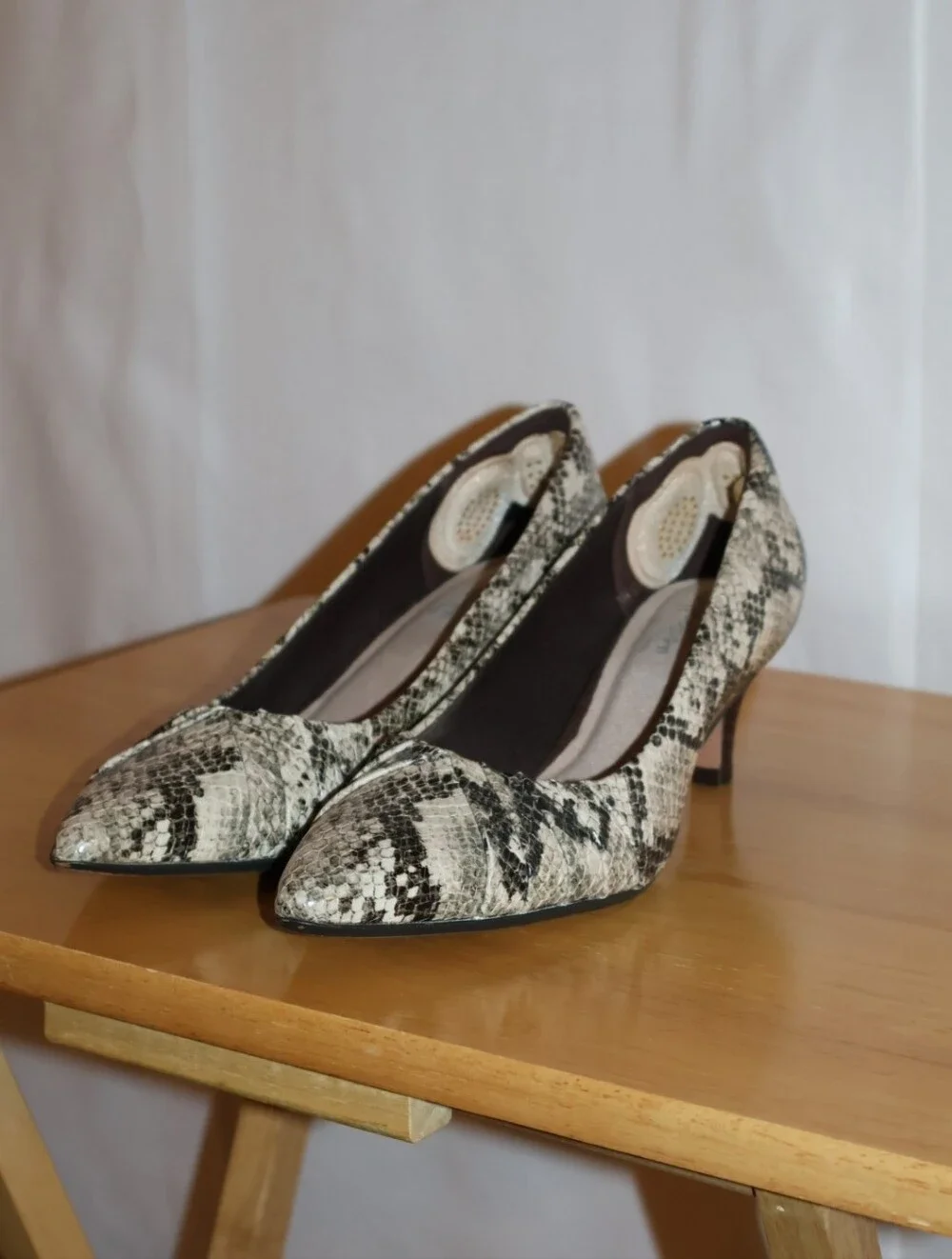 Clarks Linvale Jerica Pumps In Taupe Snake Leather.